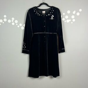 Disney Mickey Mouse Velour Snowflake Dress Size M Button Front Holiday Winter